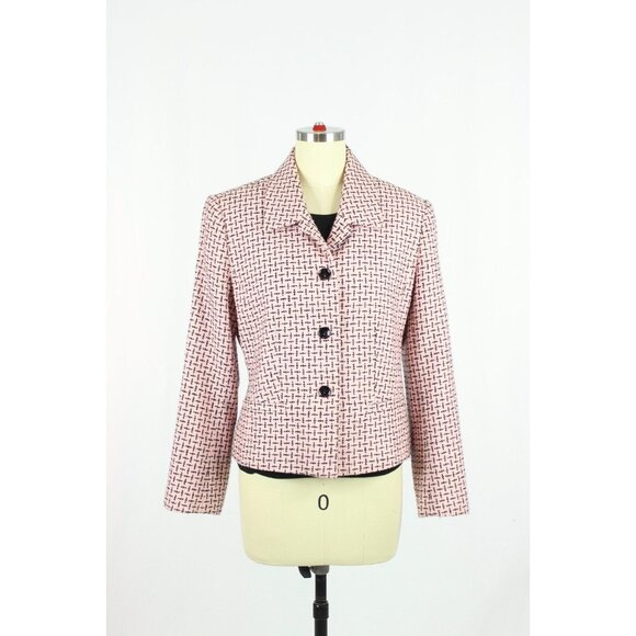 Vintage 2000's CLEO Pink Black Boucle Tweed Cropped Shell Jacket, Size 10P - Picture 2 of 16